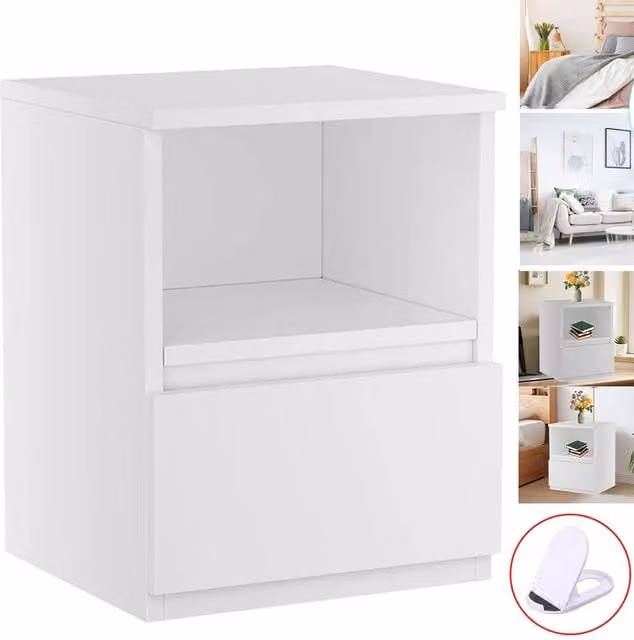 Ventryn White Bedside Table Nightstand with Drawers and Shelf
