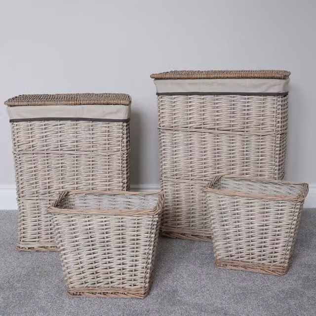 JVL Set of 4 Arianna Rectangular Open Weave Willow Baskets in Beige