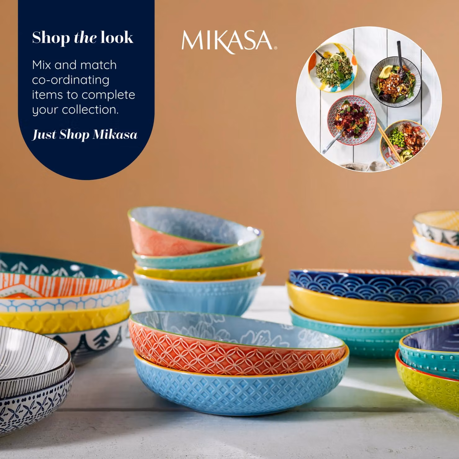 Mikasa Blue Indigo Chevron Geometric Glazed Stoneware Pasta Bowl, 21 cm – 6