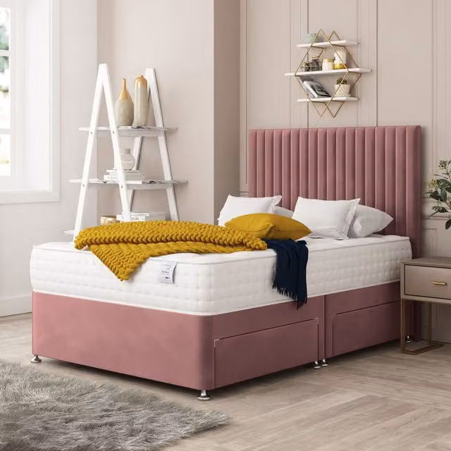 Bed Choices Manhattan Bed Set in Pink with Mattress and 26 inch Headboard, Double Size, W/D/H: 140 x 200 cm