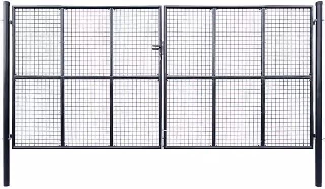 Berkfield Home Grey Galvanised Steel Mesh Swing Garden Gate W: 400 cm, H: 200 cm
