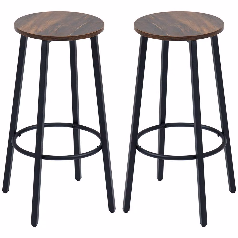 STILVORA Set of 2 Industrial Bar Stools with Steel and MDF Frame in Brown and Black – 3