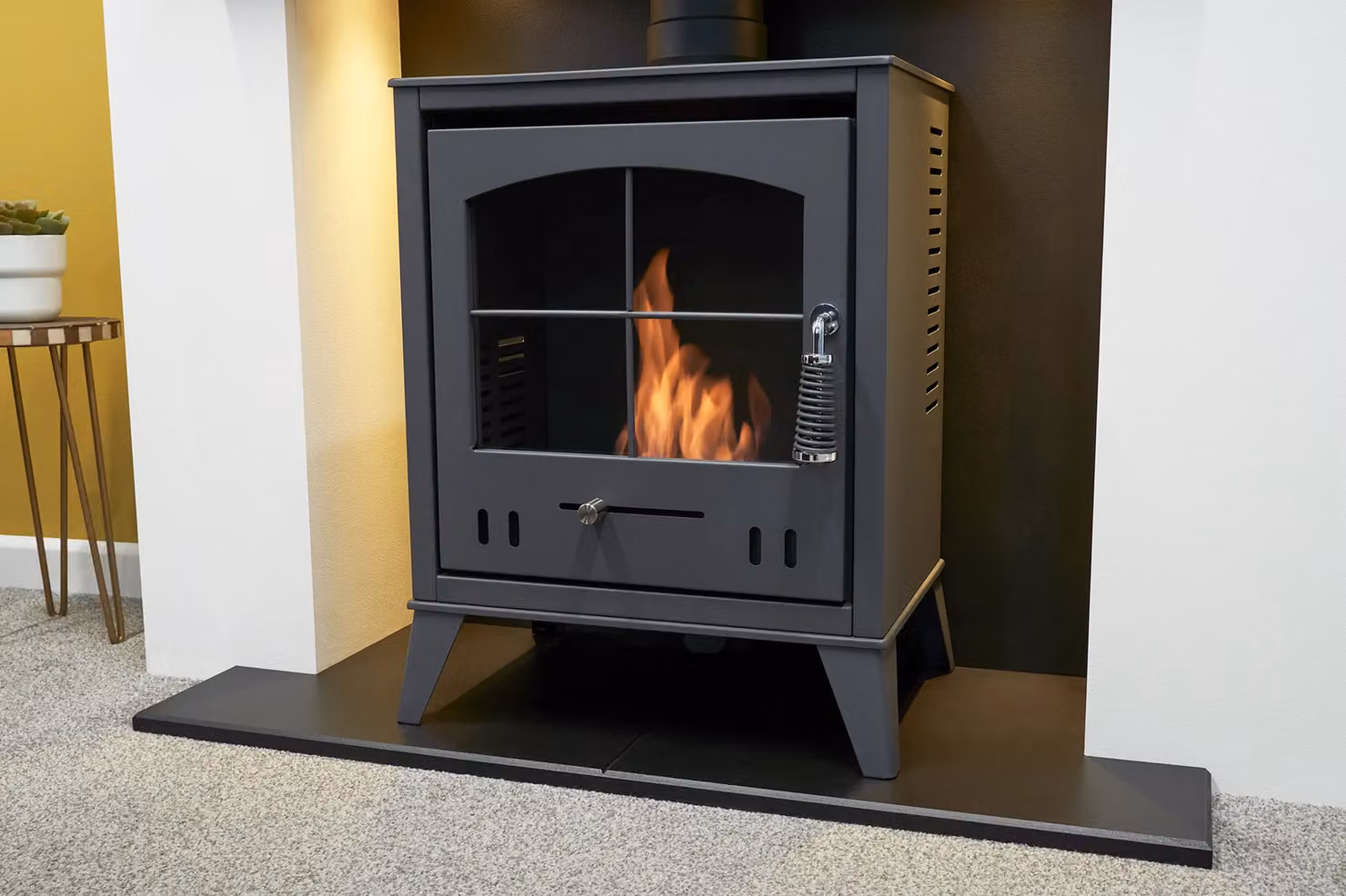Acantha Fires & Fireplaces Pre-Built Media Wall 1 with OKO S2 Bio Ethanol Stove in Charcoal Grey and White, W/D/H: 225 x 116 x 43.3 cm – 4