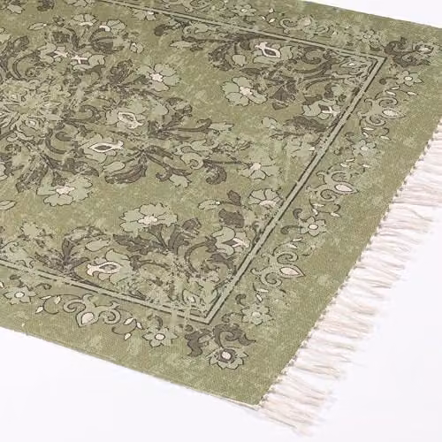 Esselle Kew Antique Printed Small Rug with Fringes in Green, W/D: 120 x 170 cm – 2