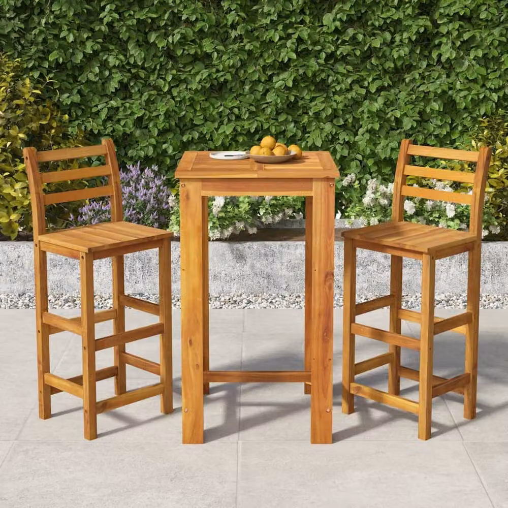 Berkfield Home Beautiful 3 Piece Acacia Wood Garden Bar Set in Brown – 2