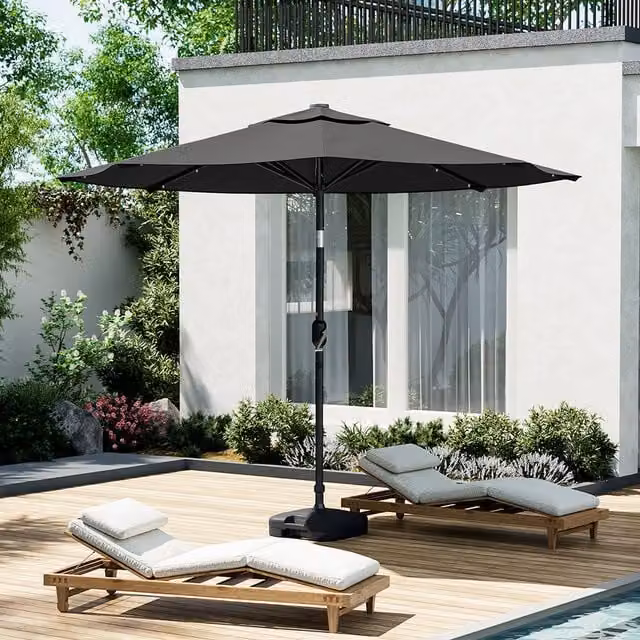 Kidkid Garden LED Solar Lighted Parasol with Fillable Base in Anthracite Grey
