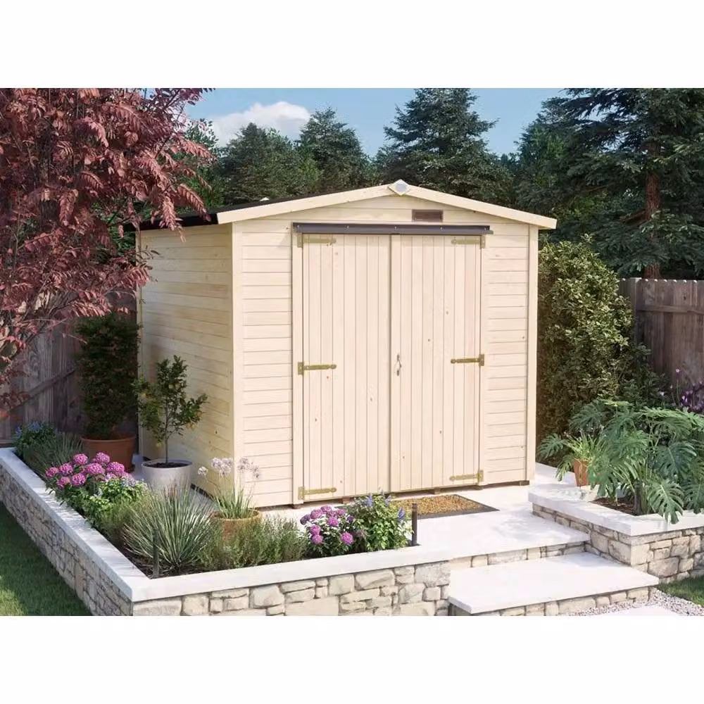 Dunster House Tubby Log Cabin Work Shed in Natural Wood with Superfelt Roof, W/D/H: 2.4 x 2.4 x 2 m – 2