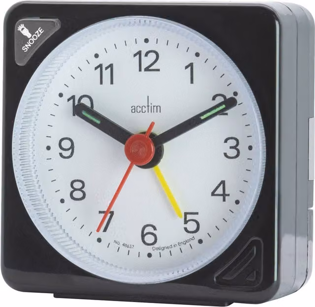 Acctim Ingot Analogue Tabletop Alarm Clock with Snooze and Illumination in Black