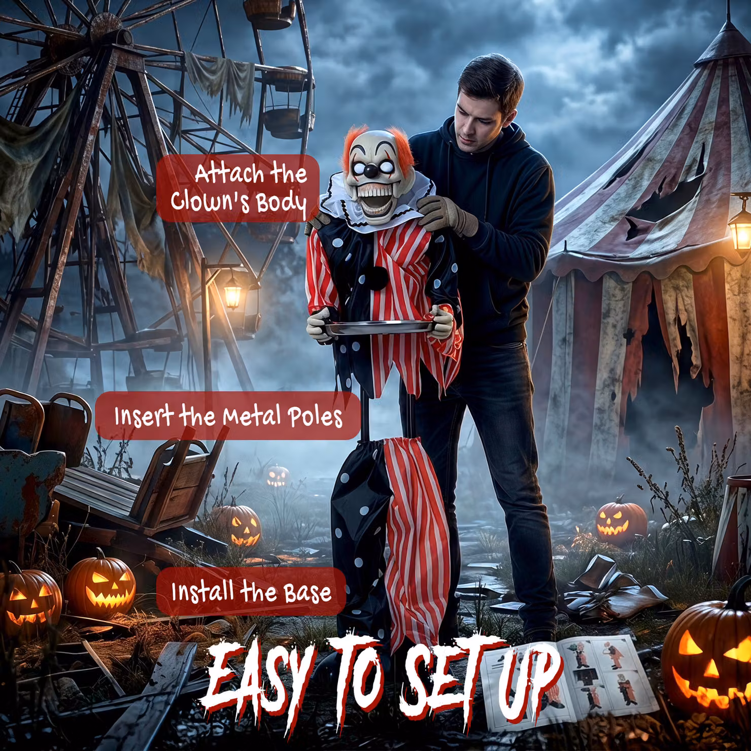 HOMCOM Animated Clown Halloween Decoration with Sound and Touch Activation in Multicolour – 5