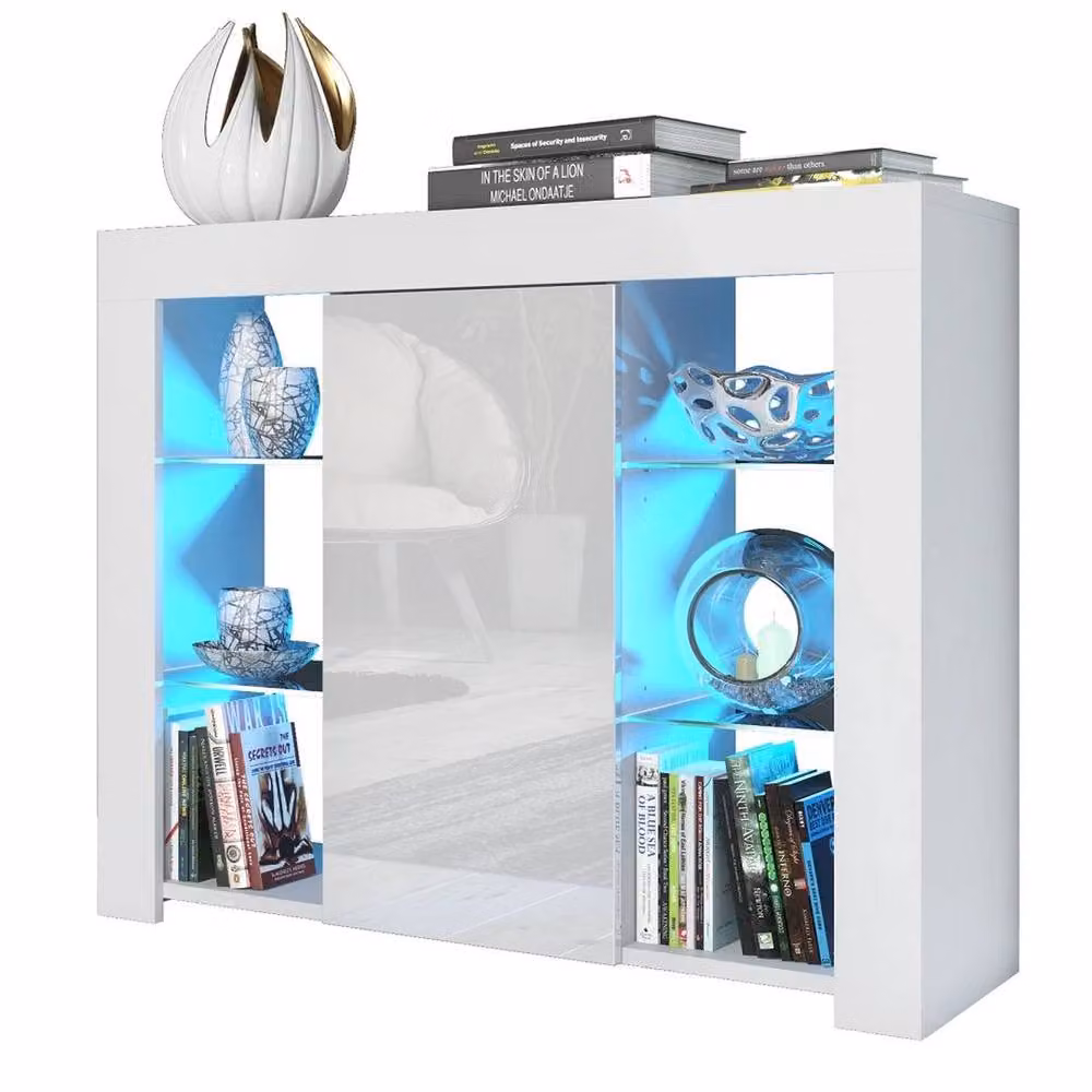 SPETLEK Modern White TV Unit with High Gloss Fronts and Glass Doors – 3