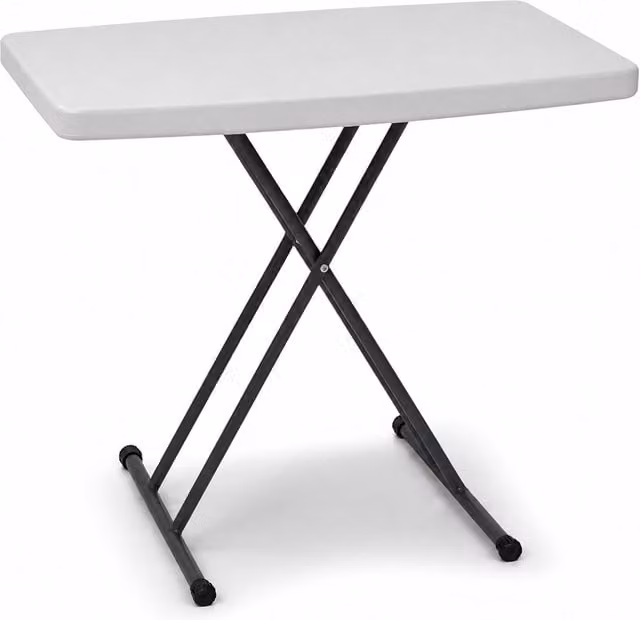 Oypla White Folding Outdoor Trestle Table with Height Adjustable Plastic Top