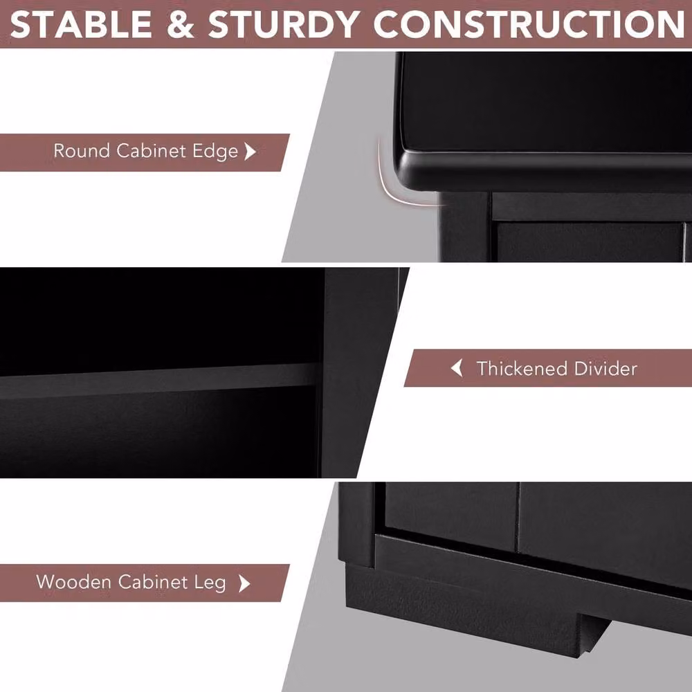 NESTLUNE Modern Black Wood Kitchen Storage Cabinet with Internal Shelves and Open Shelf Doors, W: 100 cm, D: 15 cm – 6