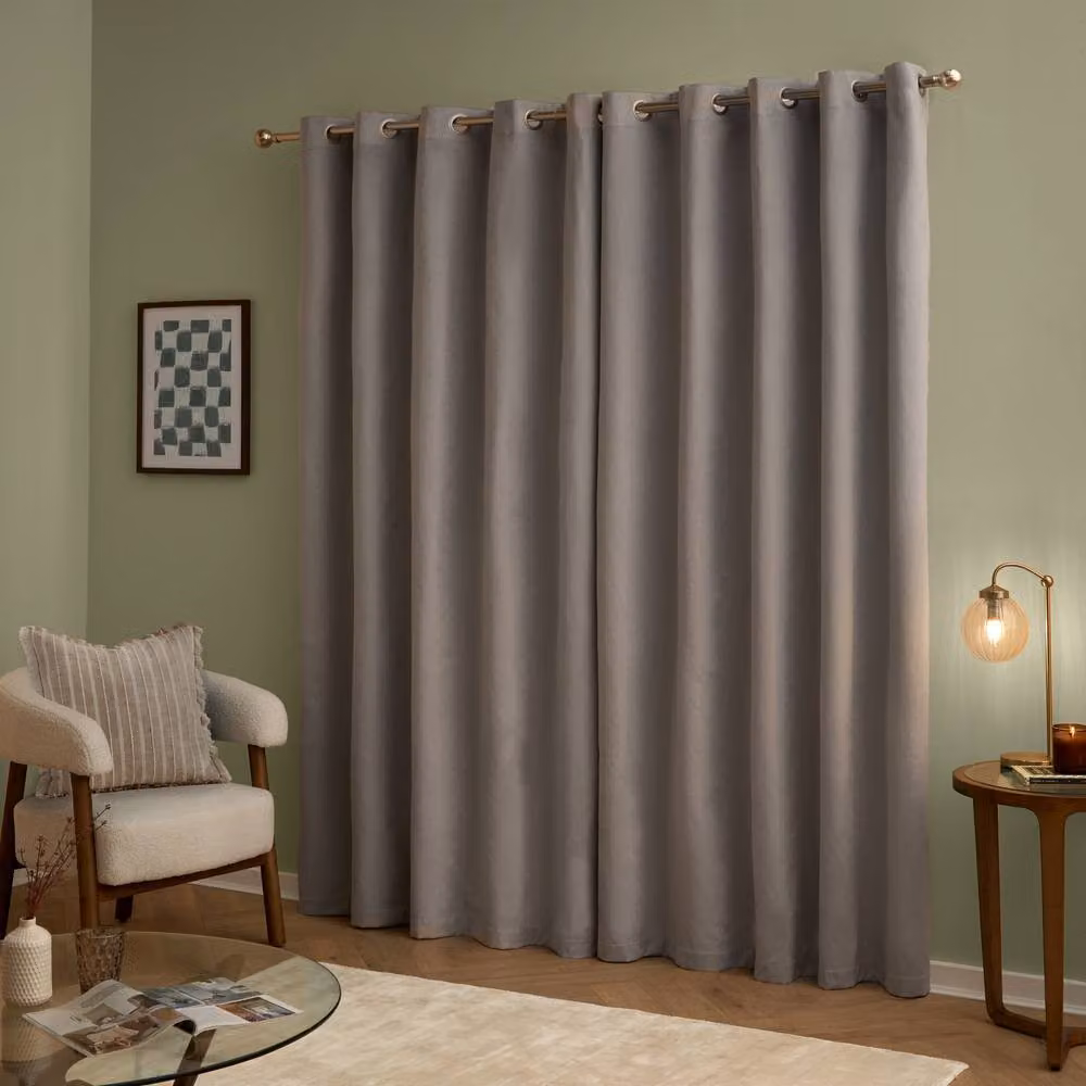 Furn Silver Velvet 100% Blackout Eyelet Curtain Pair, Width: 229 cm, Drop: 229 cm – 2