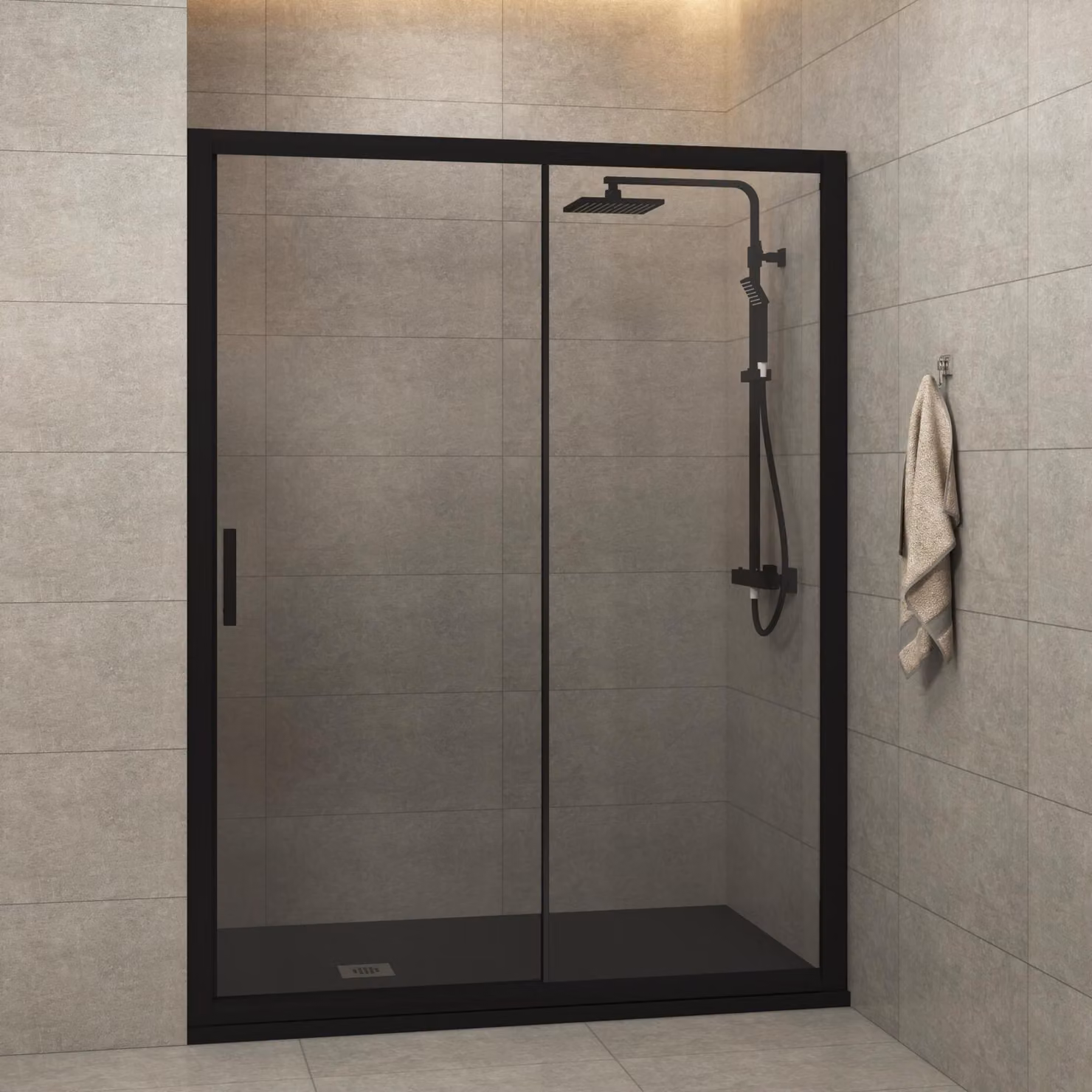 Royal Bathrooms Milan Matt Black Sliding Rectangular Shower Door with Clear 6mm Glass and Easy Clean Coating, W: 150 cm, H: 185 cm