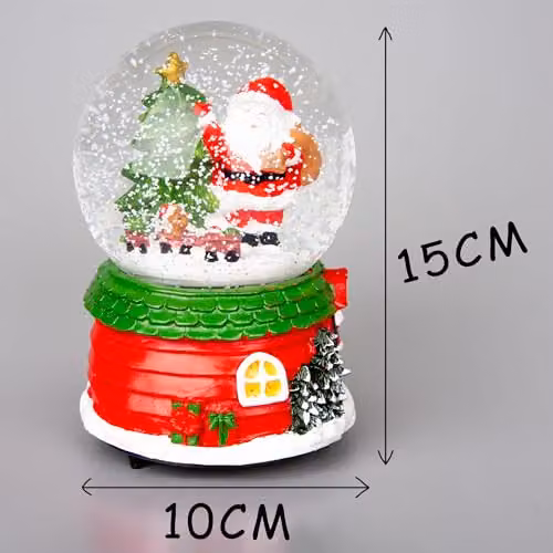 Shatchi Musical Christmas Snowglobe with Santa and Tree Scene in Red – 2