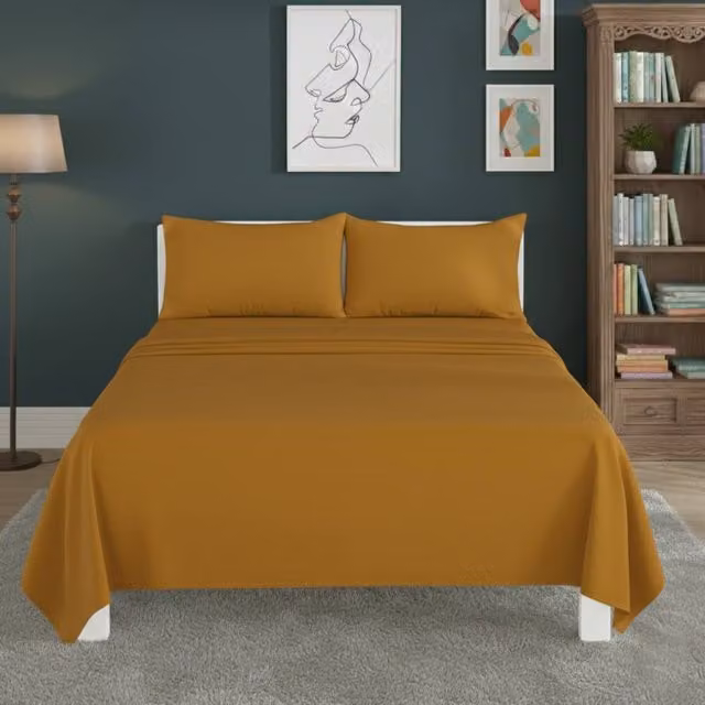 Snug City Easy Care Polycotton Flat Bed Sheet in Yellow, W/D/H: 90 x 190 cm