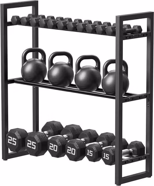 VOGREX Heavy Duty Metal 3-Tier Adjustable Dumbbell Storage Rack in Black