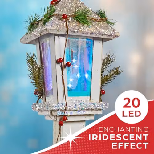 The Christmas Workshop Iridescent Wooden Christmas Lamp Post with White LED Lights, Height: 85 cm – 4