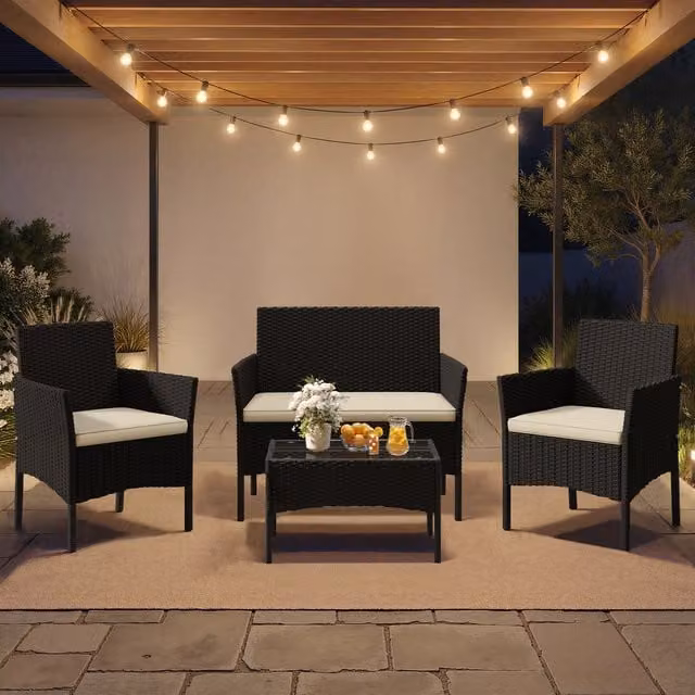 Yaheetech 4-piece Modern Rattan Patio Furniture Set in Black and Beige