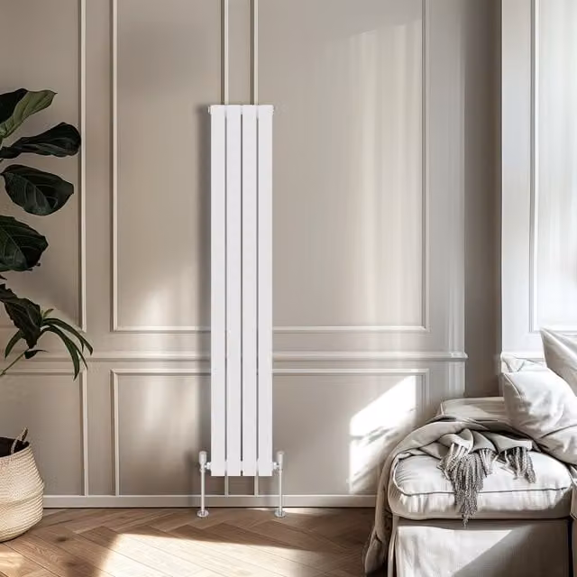 Right Radiators Single Panel Flat Vertical Radiator in White, H: 160 cm, W: 27.2 cm