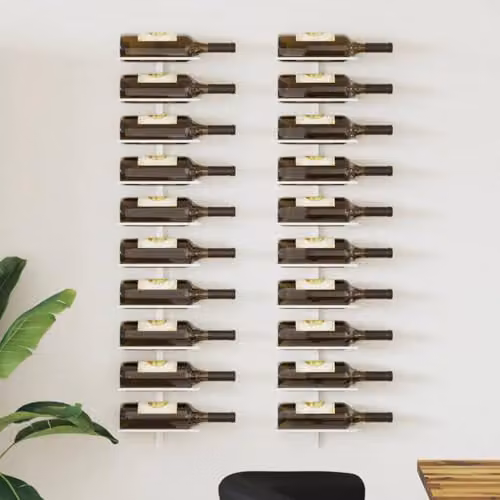 vidaXL Set of 2 Wall-mounted Metal Wine Racks in White, Capacity 10 Bottles, W: 120 cm, H: 24 cm, D: 9 cm – 2