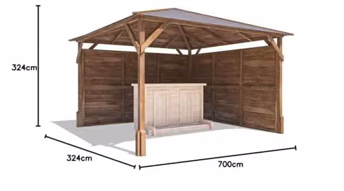 Dunster House Utopia Garden Bar Gazebo in Brown with Black Bitumen Shingles, W/D/H: 300 x 320 x 243 cm – 4