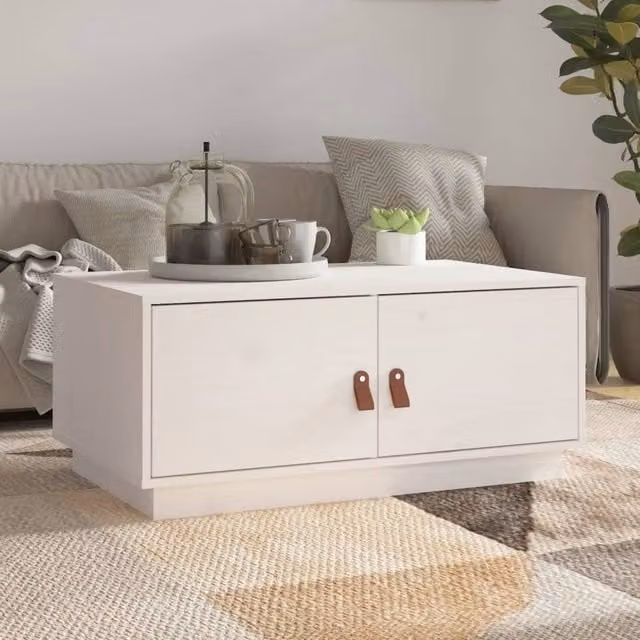Berkfield Home White Rustic Pine Coffee Table, W/D/H: 80 x 50 x 35 cm – 1
