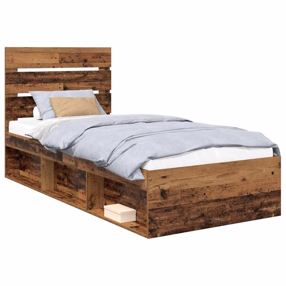 Berkfield Home Bed Frame with Headboard in Brown Old Wood, W/D/H: 90 x 200 cm – 2