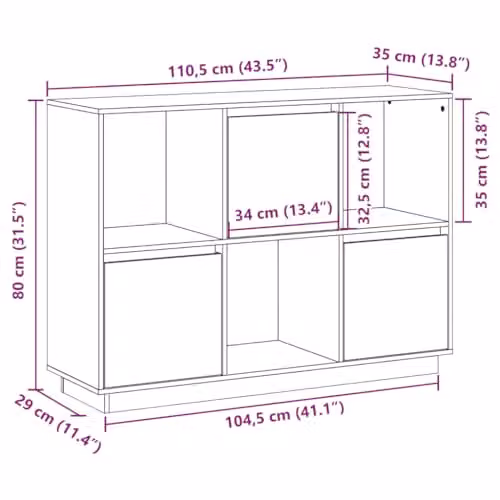 vidaXL Solid Wood Pine Sideboard in Honey Brown, W/D/H: 110.5 x 35 x 80 cm – 3
