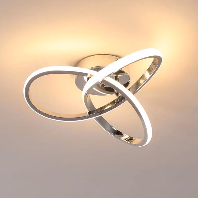 COMELY Modern Flower Shape LED Ceiling Light, Silver and Chrome, 30W, 3000K, Diameter: 30 cm