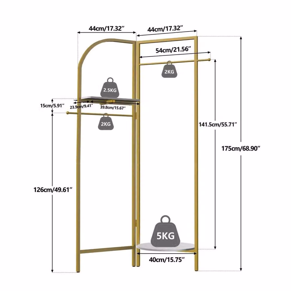 KORVIXA Freestanding Corner Clothing Rack in Matt Gold with Dual Hook and Rail Matrix – 2