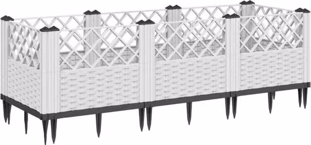 Berkfield White Plastic Raised Garden Planter with Pegs, W/D/H: 123.5 x 43.5 x 43.5 cm