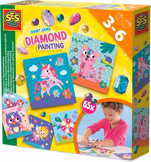 SES Giant Gems Diamond Painting Kit in Multicolour and White with Fantasy Animal Mosaic Design