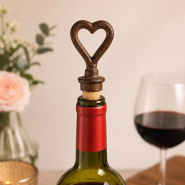 Marco Paul Cast Iron Heart Wine Cork Bottle Stopper in Brown
