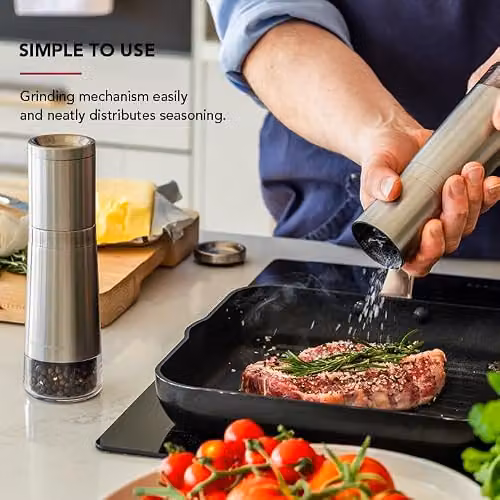 KitchenAid Manual Salt and Pepper Grinder Set of 2 in Silver and Transparent with Stainless Steel and Ceramic Components – 2