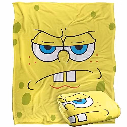 LOGOVISION Spongebob Angry Face Super Soft White Fleece Throw Blanket W: 152 cm, D: 127 cm
