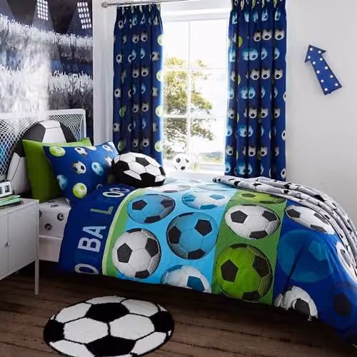 Catherine Lansfield Kids Football Reversible Double Duvet Set and Pillowcase, Blue – 1