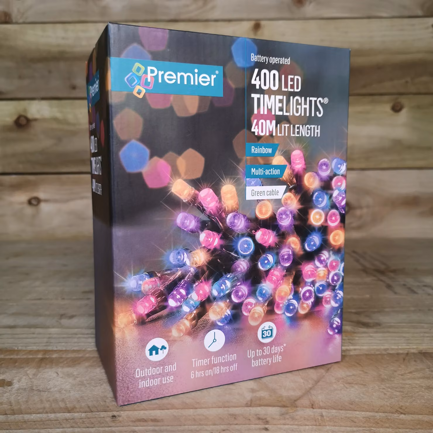 Samuel Alexander Premier Decorations 400 LED Multi-Function Christmas String Lights, 40m, Battery Operated with Timer, Multicolour/Green – 2