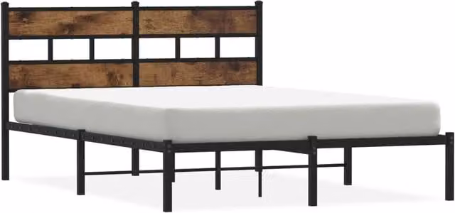Berkfield Home Metal Bed Frame in Smoked Oak Brown, W: 140 cm, L: 200 cm – 1
