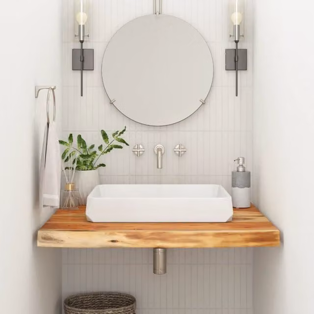 Berkfield Home Brown Solid Wood Acacia Bathroom Countertop, W/D/H: 60 x 60 x 2.5 cm – 1