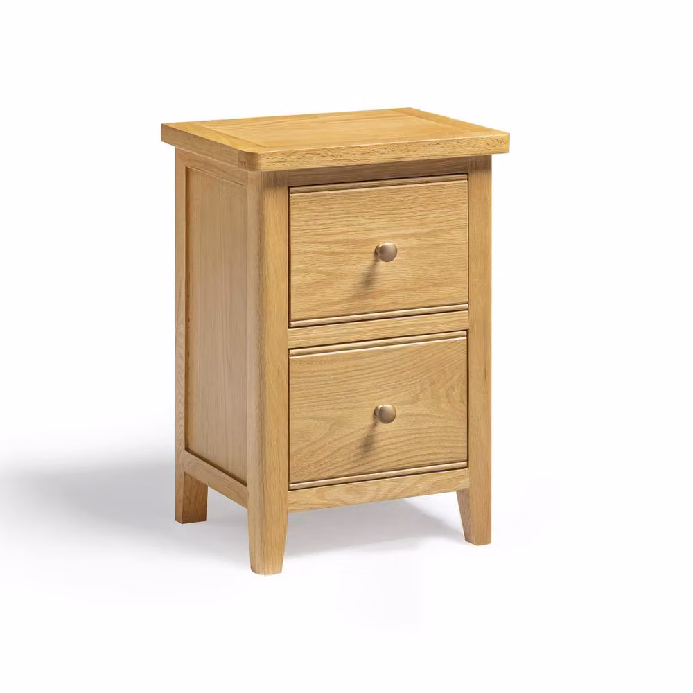 FurnitureboxUK Belle 2 Drawer Solid Oak Wood Slim Bedside Table in Light Brown – 2