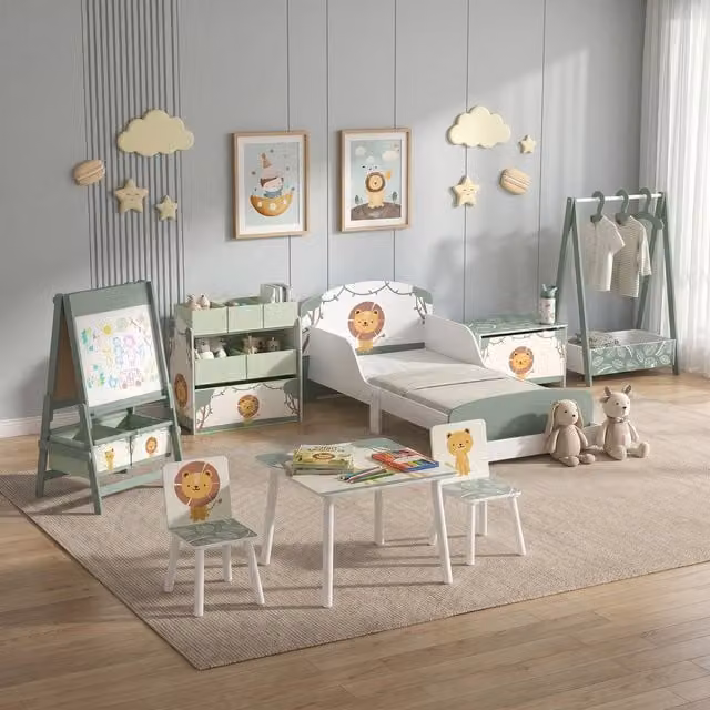 AIYAPLAY 8-Piece Floral Kids Bedroom Furniture Set, Green
