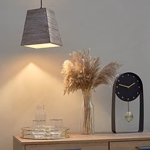 ValueLights Rustic Wood Square Ceiling Light Shade in Brown and White with Warm White LED Bulb – 2