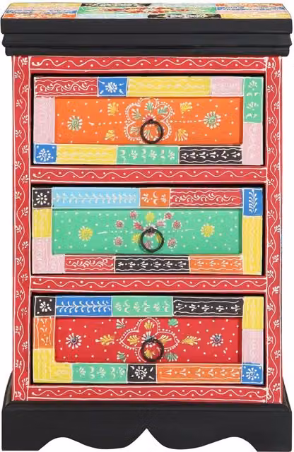Berkfield Home Multicoloured Geometric Drawer Cabinet in Solid Mango Wood, W/D/H: 40 x 40 x 60 cm