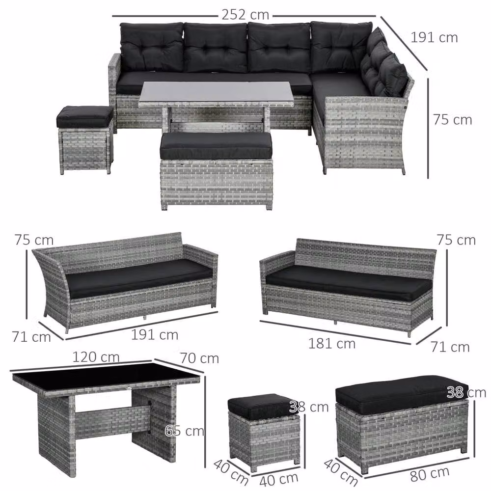 Wyld Haus Sakale 9 Seater Garden Sofa Set in Mixed Grey Rattan with Glass Coffee Table – 3