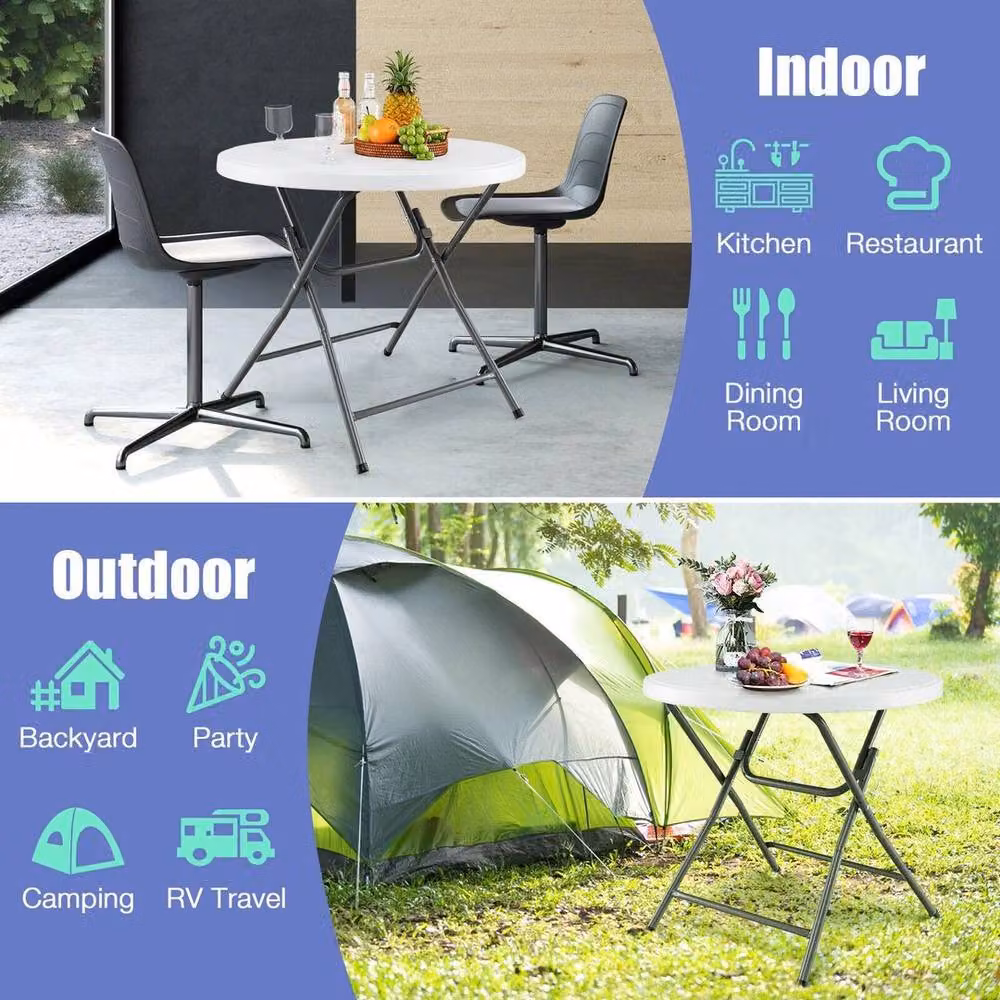 KORVIXA Round Outdoor Folding Dining Table in White Plastic, W/D/H: 100 x 100 x 81 cm – 3