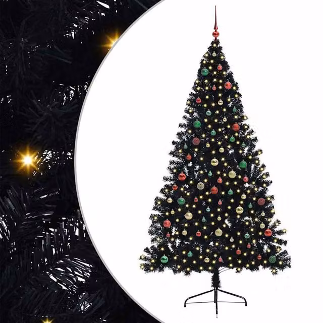 Berkfield Home Artificial Pre-lit Christmas Tree, Black, Height: 210 cm – 1