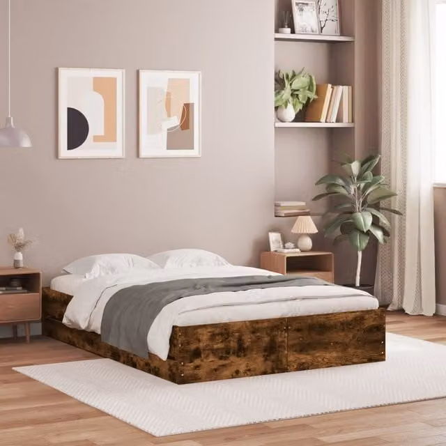 Berkfield Home Small Double Bed Frame with Drawers in Smoked Oak Brown, W/D/H: 120 x 190 cm
