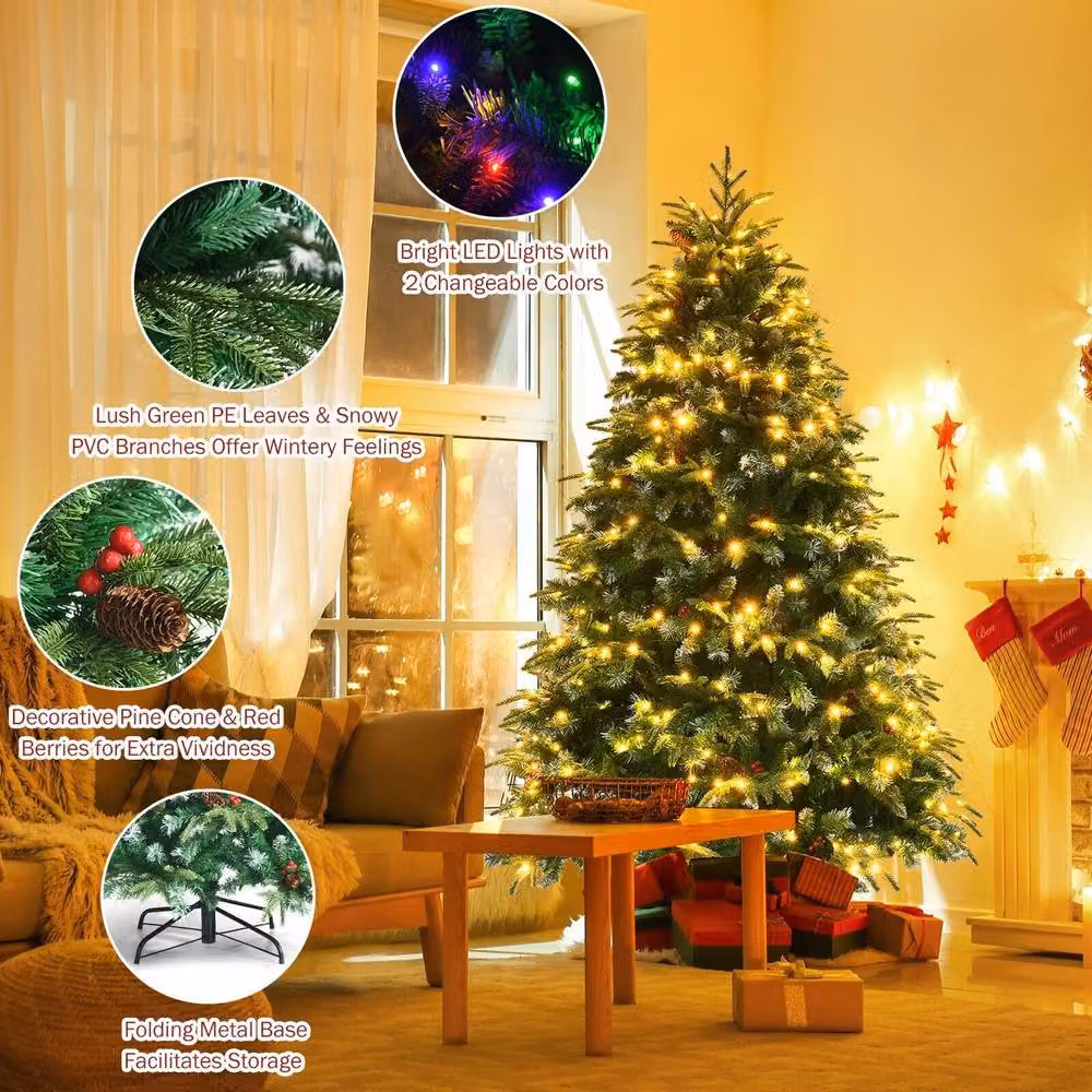 CASART 5ft Snowy Artificial Christmas Tree with 250 LED Lights and 581 Tips in Green, Height: 152.4 cm – 3