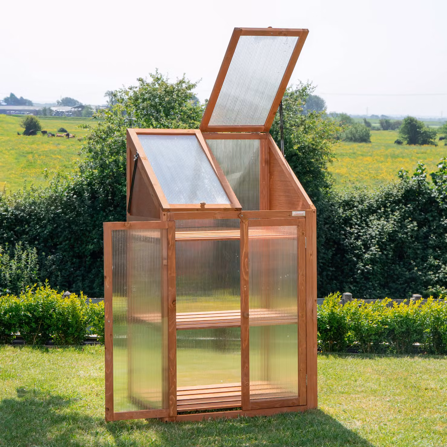 Samuel Alexander Brown Wooden Mini Greenhouse Cold Frame with Polycarbonate Shelving, H120 x W69 x D49 cm – 2